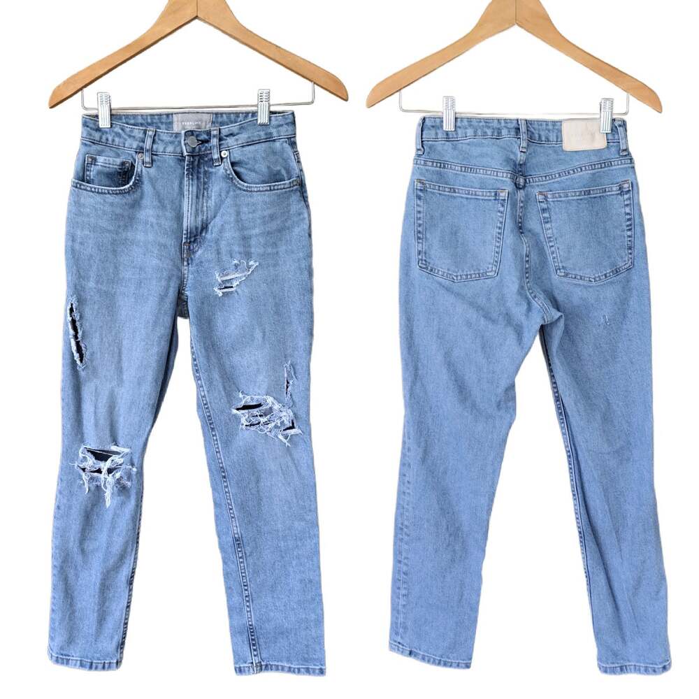 EVERLANE The Curvy Cheeky Jean Size 25 Crop Light Wash Distressed Slim Straight